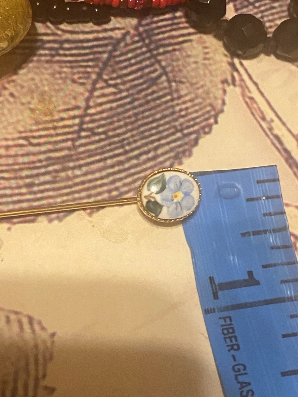 Vintage Porcelain Floral Stick Pin Set • Rose Heart & Forget-Me-Not Gold Tone